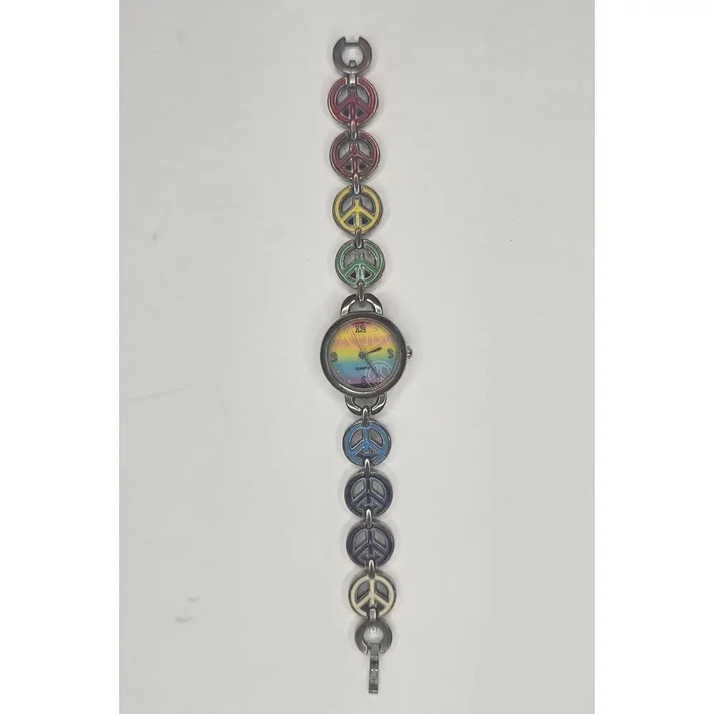 ACCUTIME 80's PEACE Rainbow Steampunk Analog Y2k Timepiece Gift Vintage 248P